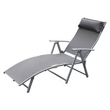 Outsunny Steel Mesh Outdoor Folding Chaise Lounge Chair Recliner Grey Sling Fabric Patio Reclining Adjustable Outdoor Lounge Chair Outdoor Loungers Aosom