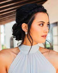 A High Neckline With An Updo And Some Eye Catching Ericakoesler Earrings Photo Nicolebalsam Homecoming Hairstyles Medium Bob Hairstyles Dress Hairstyles
