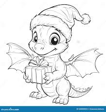 Cute Christmas Dragon Holding Gift Coloring Page Illustration Stock  Illustration - Illustration of white, happiness: 349830563