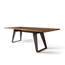 Given the simplicity of the design, the table can be used in a variety of different settings, including for dining and for work. Benjamin Dining Table Fixed Solid Antique Oak Top Oblique Metal Legs