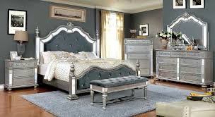 Esofastore 4pc set transitional design bedroom furniture full size bed gray finish. 4 Piece Azha Mirrored Bedroom Set Silver Finish Usa Furniture Online
