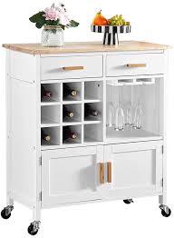 Kitchen island dining table with storage. Buy Menaka 2 Doors Kitchen Island Carts 30 Inches With Drawers And Wine Rack Storage Sideboard Buffet Trolley Side Table With Wheels White Dining Room Cupboard Dinette Floor Freestanding Small Space Online