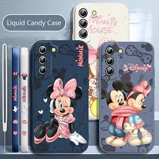 Mickey Minnie Pink Phone Case For Samsung Galaxy S23 S22 S21 S20 S10 Ultra  Plus Pro FE Liquid Left Rope Candy Cover Coque Capa