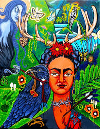 Frida kahlo boho art shirt, camiseta pintada frida i made this wonderful tshirt, printing the image with antiqued effect and painting the image with relief colors that make well the lightness of the f. Frida Kahlo With Ravens Painting By Genevieve Esson Saatchi Art
