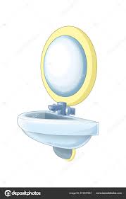 cartoon scene wash basin mirror white