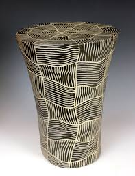 Woven Round Table By Larry Halvorsen Ceramic Side Table Artful Home Sgraffito Technique Sgraffito Pottery Patterns