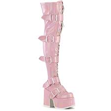Women lace up thigh high boots lady shiny leather stiletto buckle nightclub boot. Demonia Camel 305 5 Chunky Heel 3 Pf Thigh High Lace Up Boot Inside Zip