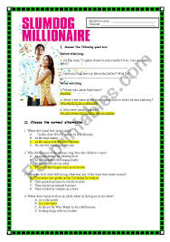 It opens with the question: Slumdog Millionaire Answer Key Esl Worksheet By Missmelissa12