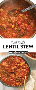 This Sweet Potato Lentil Stew Is Packed With Lentils Vegetables And Amazing Flavor There Is Nothing Lentil Stew Sweet Potato Lentil Soup Sweet Potato Lentil