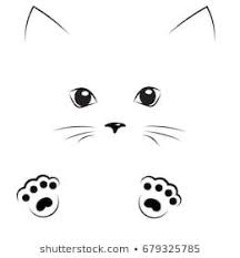 Vector Black Outline Drawing Cute Cat Face With Paws Cat Face Drawing Cat Outline Outline Drawings