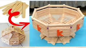 Diy How To Make Fruit Basket Popsicle Stick Crafts Ice Cream Stick Ideas Handmade Basket Craft Stick Crafts Popsicle Stick Crafts Popsicle Crafts