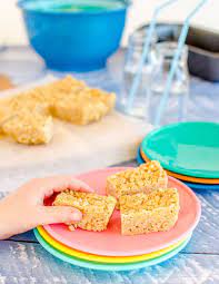 No Bake Rice Bubble Oat Slice Low Sugar Rice Krispie Treat Recipe Rice Bubbles Baking Recipes For Kids Oat Slice