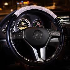 Black And White Steering Wheel Cover 30 09 Women Diamond Car Steering Wheel Cover Rhinestone Premium Leather Car Styling Black White