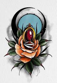 Neotraditional Rose Jewel Watercolor Tattoo Flash Wall Art Etsy In 2021 Tattoo Flash Art Flower Tattoo Drawings Traditional Rose Tattoos