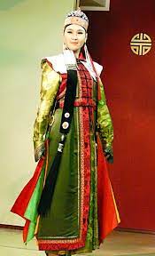 Mongolia line travel skyline set. Epingle Sur People National Costumes