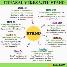 23 Phrasal Verbs With Stand Stand Aside Stand By Stand Out Stand Up 7 E S L English Verbs English Phrases Learn English Words