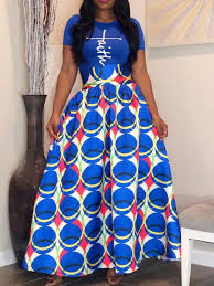 Garanti sans impression de cire, lavable en machine. Blue Tribal Floral Pattern High Waisted Vintage Flare African Style Long Skirt Skirts Bottoms