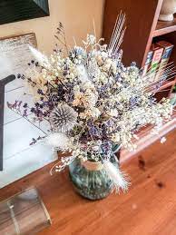 Dried Flower Bouquet Purple Violet White Floral Arrangement Etsy Dried Flowers Dried Flower Bouquet White Floral Arrangements
