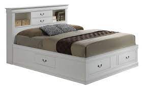 The king size storage bed with bookcase headboard has a deep cappuccino finish color. White Queen Storage Bed With Flip Up Bookcase Headboard King Size Storage Bed Platform Bed With Storage Furniture