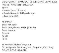 Admin fresh graduate, smk/smu, transportasi. Lowongan Kerja Lets Join Us Rocket Chicken Tengaran Facebook