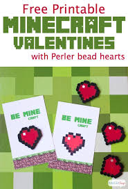 Easy minecraft valentine's day card printables for your kid's classroom that you can make today! Minecraft Valentines With Perler Bead Hearts Print Make At Home