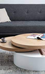 table basse ronde avec plateaux pivotants et rangement blanc et bois icon miliboo table basse ronde table basse interieur pastel