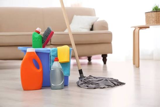 Professional house cleaners thoroughly cleaning a bright modern home, dusting furniture, vacuuming carpets, sanitizing bathrooms, and polishing kitchen countertops. The image showcases Naturally Maid Cleaning Co. providing reliable maid services, residential cleaning services, and house cleaning services with exceptional attention to detail.