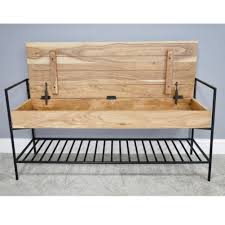 Use the slotted metal hooks to store garden tools or hold planters. Hall Wooden Blanket Box Seat Storage Seat Industrial Candle And Blue