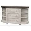 White standard half moon wood console table with drawers. 1