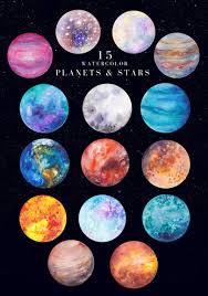 Watercolor Planets And Stars Magic Watercolor Planets And Stars Space Universe Shimmering Stars Zodiac Signs P In 2020 Planet Painting Planets Art Planet Drawing