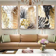 Nordic Tropical Gold Leaves Abstract Wall Art Posters Fine Art Canvas Abstract Wall Art Wall Art Pictures Office Wall Art