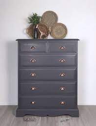 Gorgeous when it's gray dress paired with a classic leather handbag, but kind of dull as a room combo. Chest Of Drawers Pine Chest Of Drawers Dark Grey Drawers Dresser Painted Drawers Upcycled Furni Dark Bedroom Furniture Painted Bedroom Furniture Furniture