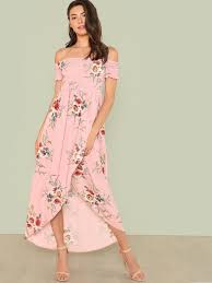Off Shoulder Floral Overlap Dress Shein Sheinside Vacation Maxi Dress Buy Maxi Dress Maxi Dress
