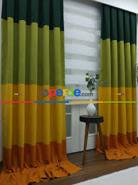 Kombinli Fon Perde Yesil Sari Turuncu Yesil Sari Turuncu Fon Perdeler Ev Dekoru Perde