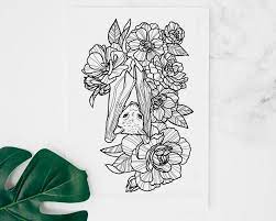 Bat Wall Art Flower Home Decor Lines Printable Artwork Coloring Printable Page Print Tattoo Design Tattoo Sketch Illustration In 2021 Bats Tattoo Design Bat Tattoo Line Art Tattoos