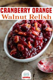 A healthy holiday staple to replace that scary canned stuff. Cranberry Orange Walnut Relish Recipe Cranberry Orange Relish Recipes Relish Recipes Cranberry Relish Recipe