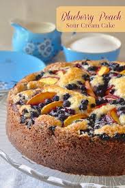 Blueberry Peach Sour Cream Cake A Marriage Of 2 Delicious Flavors Recipe Sour Cream Cake Blueberry Recipes Desserts