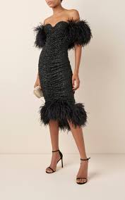 Luna Feather Trimmed Sequined Chiffon Midi Dress By Nervi Moda Operandi In 2020 Dresses Beautiful Black Dresses Feather Dress