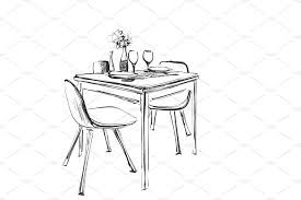 Table Setting Set Weekend Breakfast Or Dinner Hand Drawn Dishes Sketch Table And Chair How To Draw Hands Table Sketch Art Chair
