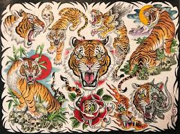 Tim Lehi Color Tiger Flash Poster Japanese Art Prints Japan Tattoo Design Japanese Tattoo Art