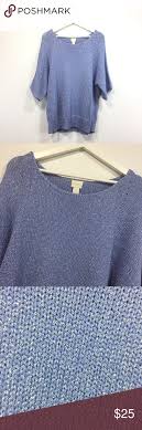 Chicos 3 Sweater Top Xl Blue Metallic Crew Neck Gently Used