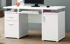 Contemporary 2 Drawer 1 Cabinet Office Desk With Keyboard Tray - White White Computer Desk Contemporary Computer Desk Desk With Drawers