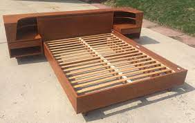 vintage danish mid century modern teak queen bed frame with floating night stands cudahy modern bed frame mid century modern bed bed frame design