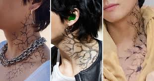 Tattooing neck is still controversial and needs a bit of courage. These Fan Theories Behind V S Neck Tattoo In On Will Make You Love It Even More Koreaboo