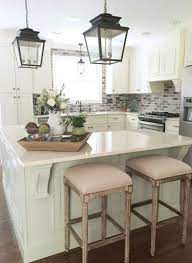 Classic Charleston Inspired Kitchen With Brick Backsplash Lantern Pendants Beth Har Kitchen Island Decor Modern Farmhouse Kitchens Brick Backsplash Kitchen