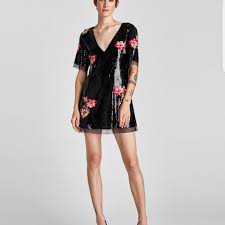 Zara woman floral print dress white zara white floral embroidered dress linen white dress zara purchase aa558 3f38c. Zara Dresses Zara Black Sequin Floral Embroidered Mini Dress M Poshmark
