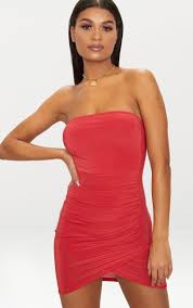 Red Bandeau Wrap Bodycon Dress Bodycon Dress Red Cocktail Dress Red Bandeau