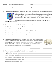 The term evolution by natural selection does not refer to individuals changing, only to changes in the frequency of adaptive characteristics in the. Natural Selection Worksheet