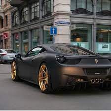 Matte Black X Gold Chrone Ferrari 458 Italia Repin By At Social Media Marketing Pinterest Marketing Specialists Dream Cars Lamborghini Dream Cars Ferrari