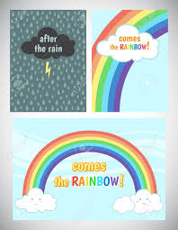 Motivation Cheer Up Card Design Encouraging Inspiring Words After The Rain Comes The Rainbow Storm Cloud With Lightning And Rain Background Blue Sky With Rainbow And Clouds Royalty Free Cliparts Vectors And